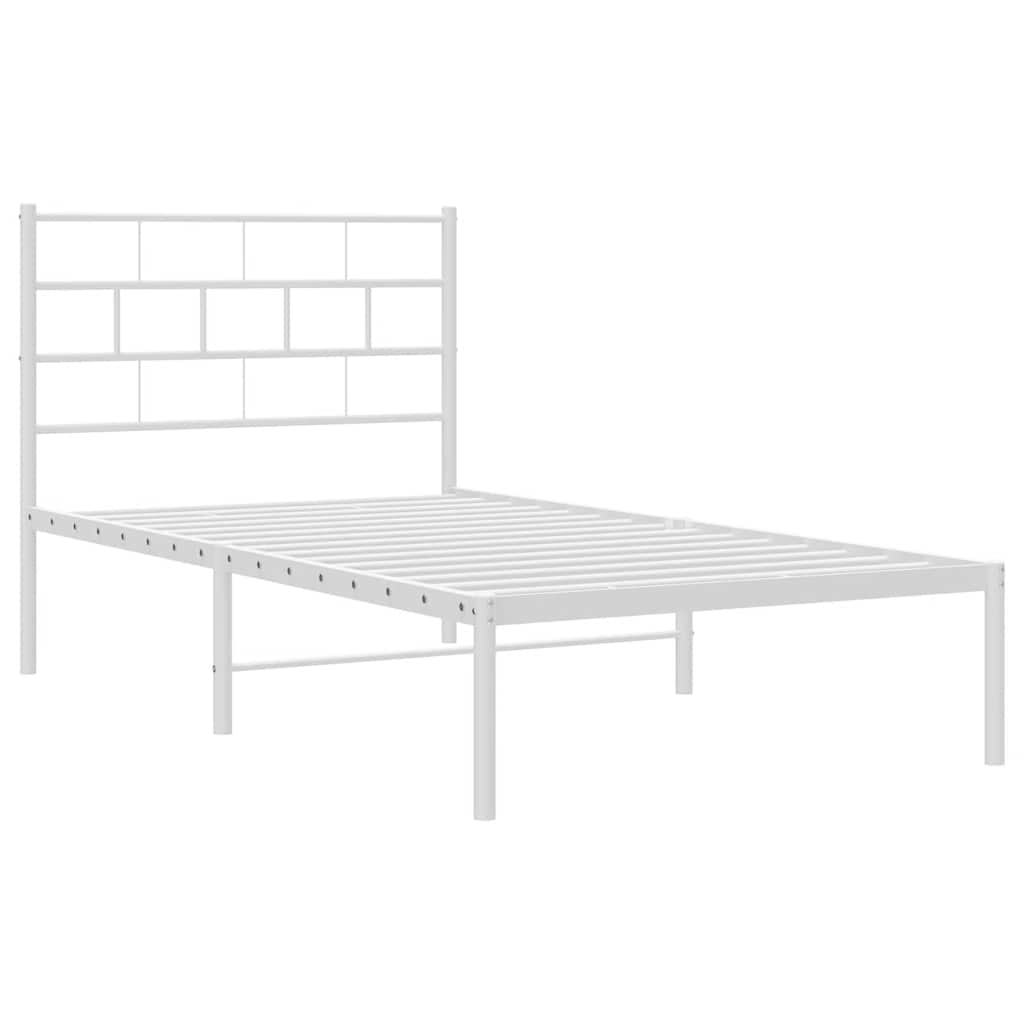 Metal bed frame without mattress and white headboard 100x200 cm