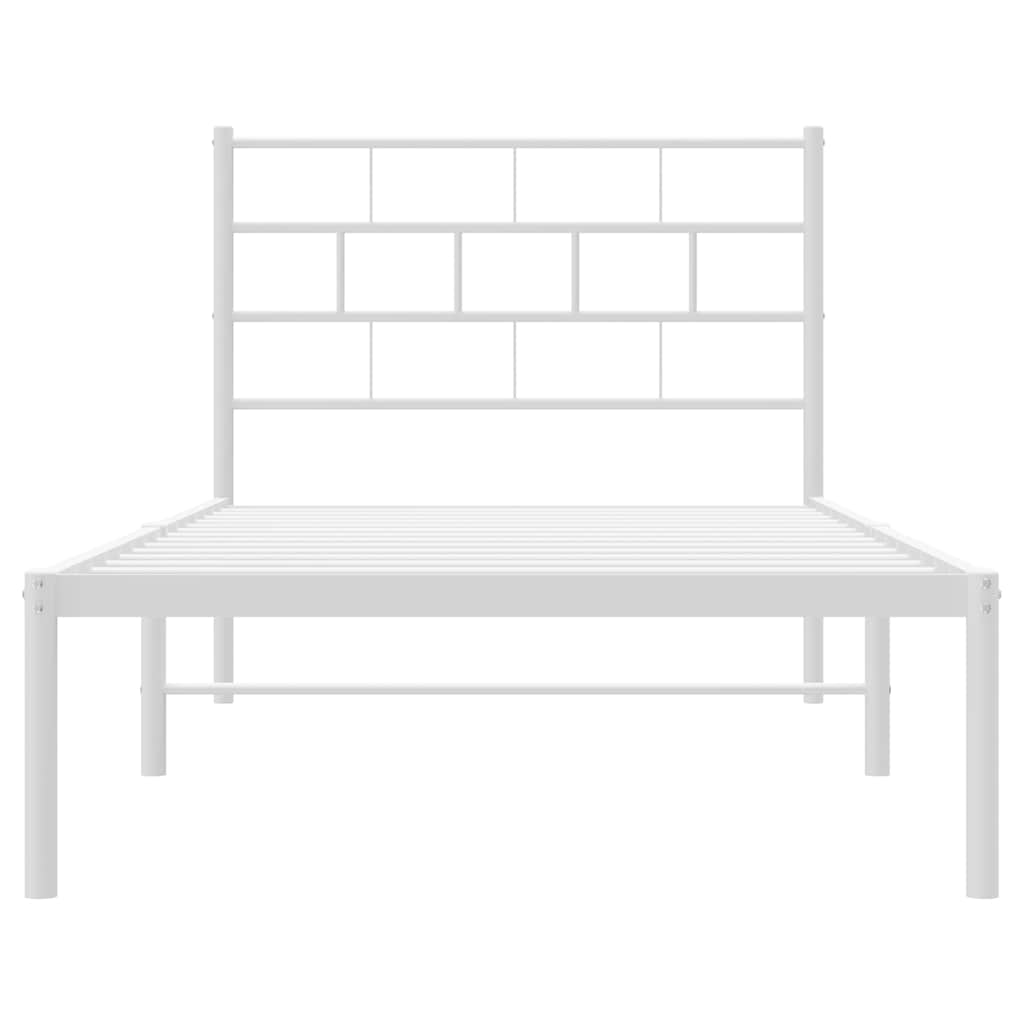 Metal bed frame without mattress and white headboard 100x200 cm