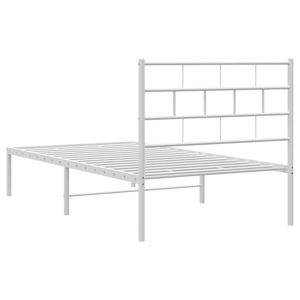 Metal bed frame without mattress and white headboard 100x200 cm