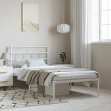 Metal bed frame without mattress and white headboard 100x200 cm