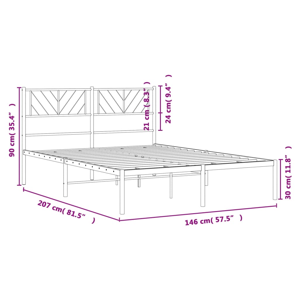 Cadre de lit métal sans matelas avec tête de lit noir 140x200cm