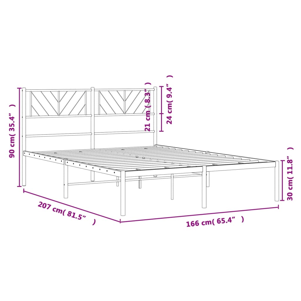 Cadre de lit métal sans matelas et tête de lit noir 160x200 cm