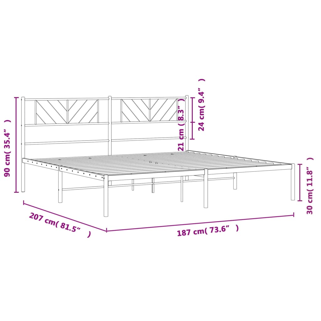 Cadre de lit métal sans matelas et tête de lit noir 180x200 cm