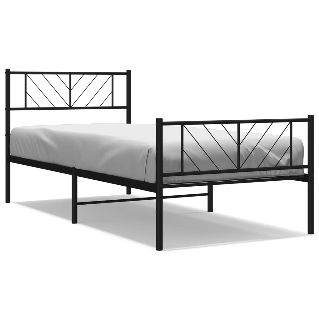 Cadre de lit métal sans matelas avec pied de lit noir 75x190 cm