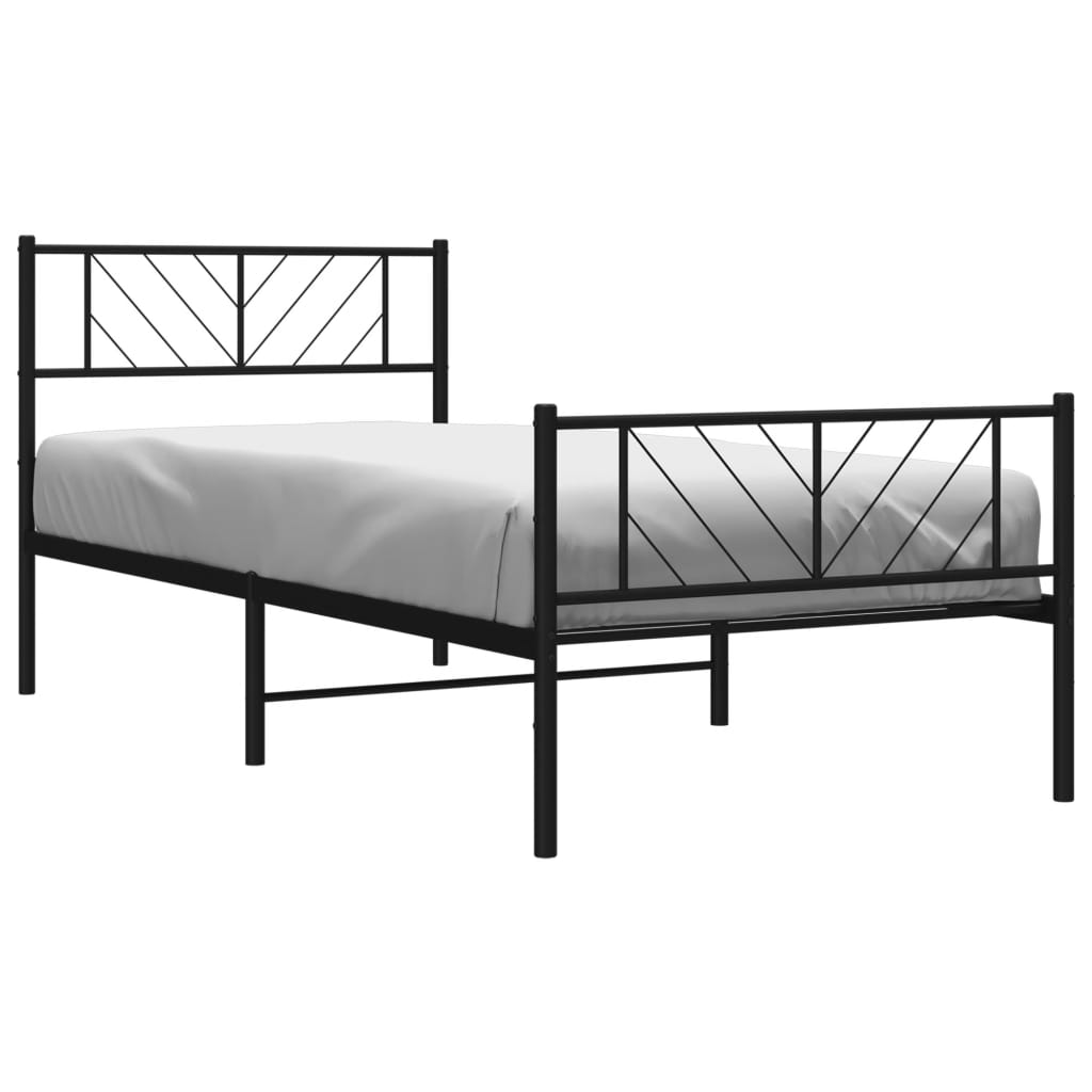 Cadre de lit métal sans matelas avec pied de lit noir 75x190 cm