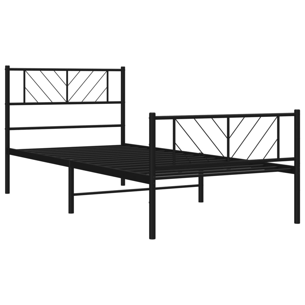 Cadre de lit métal sans matelas avec pied de lit noir 75x190 cm