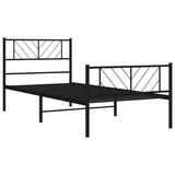 Cadre de lit métal sans matelas avec pied de lit noir 75x190 cm