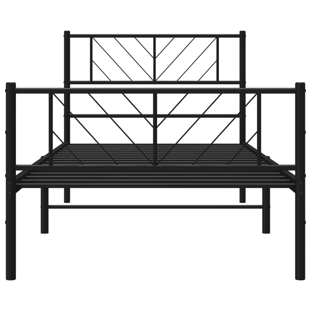 Cadre de lit métal sans matelas avec pied de lit noir 75x190 cm