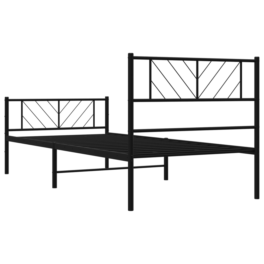 Cadre de lit métal sans matelas avec pied de lit noir 75x190 cm