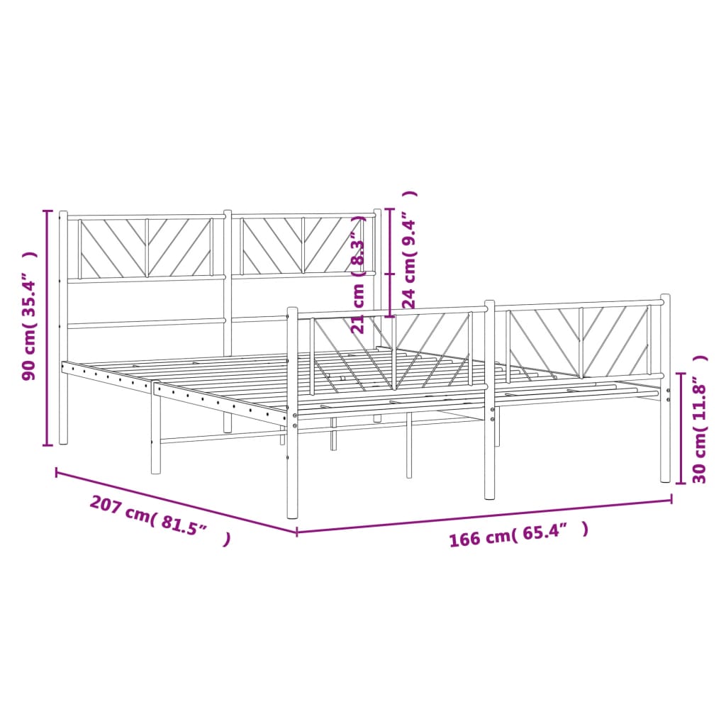 Cadre de lit métal sans matelas avec pied de lit noir 160x200cm