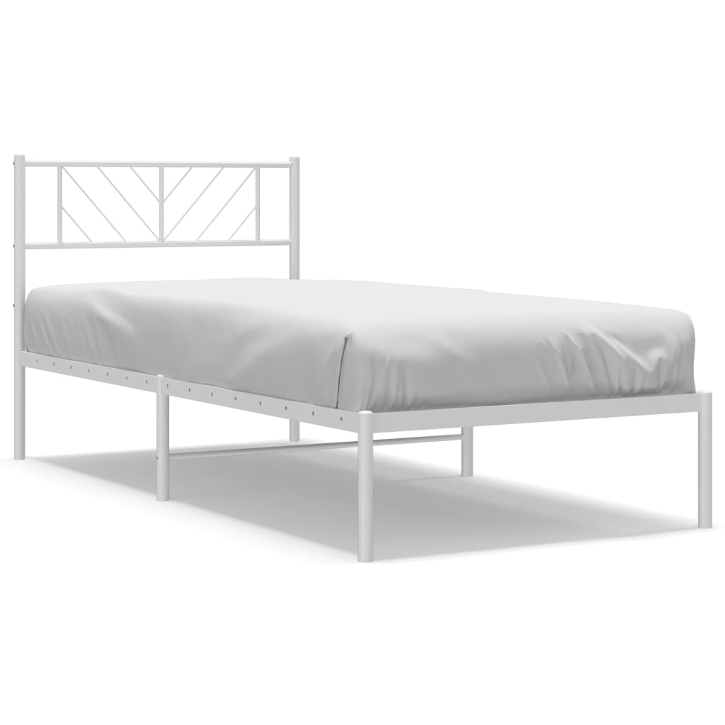 Cadre de lit métal sans matelas avec tête de lit blanc 75x190cm