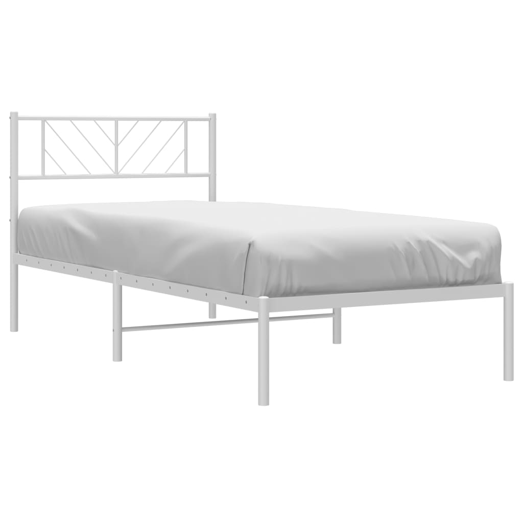 Cadre de lit métal sans matelas avec tête de lit blanc 75x190cm