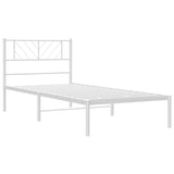 Cadre de lit métal sans matelas avec tête de lit blanc 75x190cm