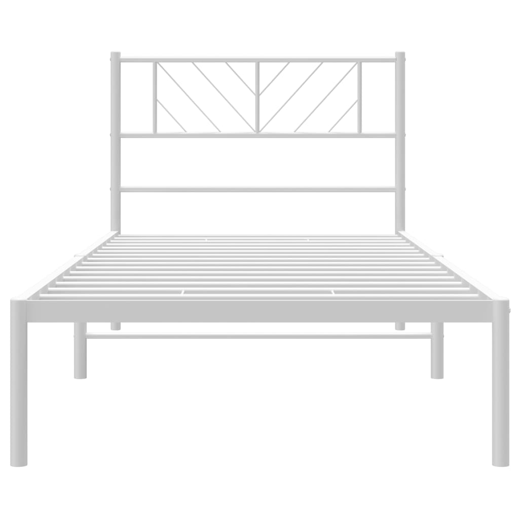 Cadre de lit métal sans matelas avec tête de lit blanc 75x190cm