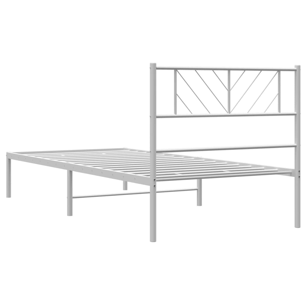 Cadre de lit métal sans matelas avec tête de lit blanc 75x190cm