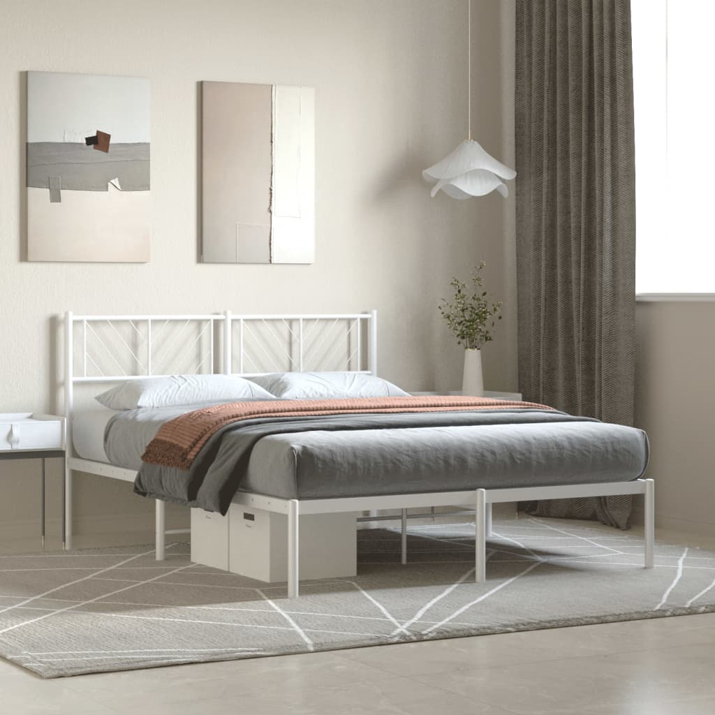 Cadre de lit métal sans matelas et tête de lit blanc 120x190 cm