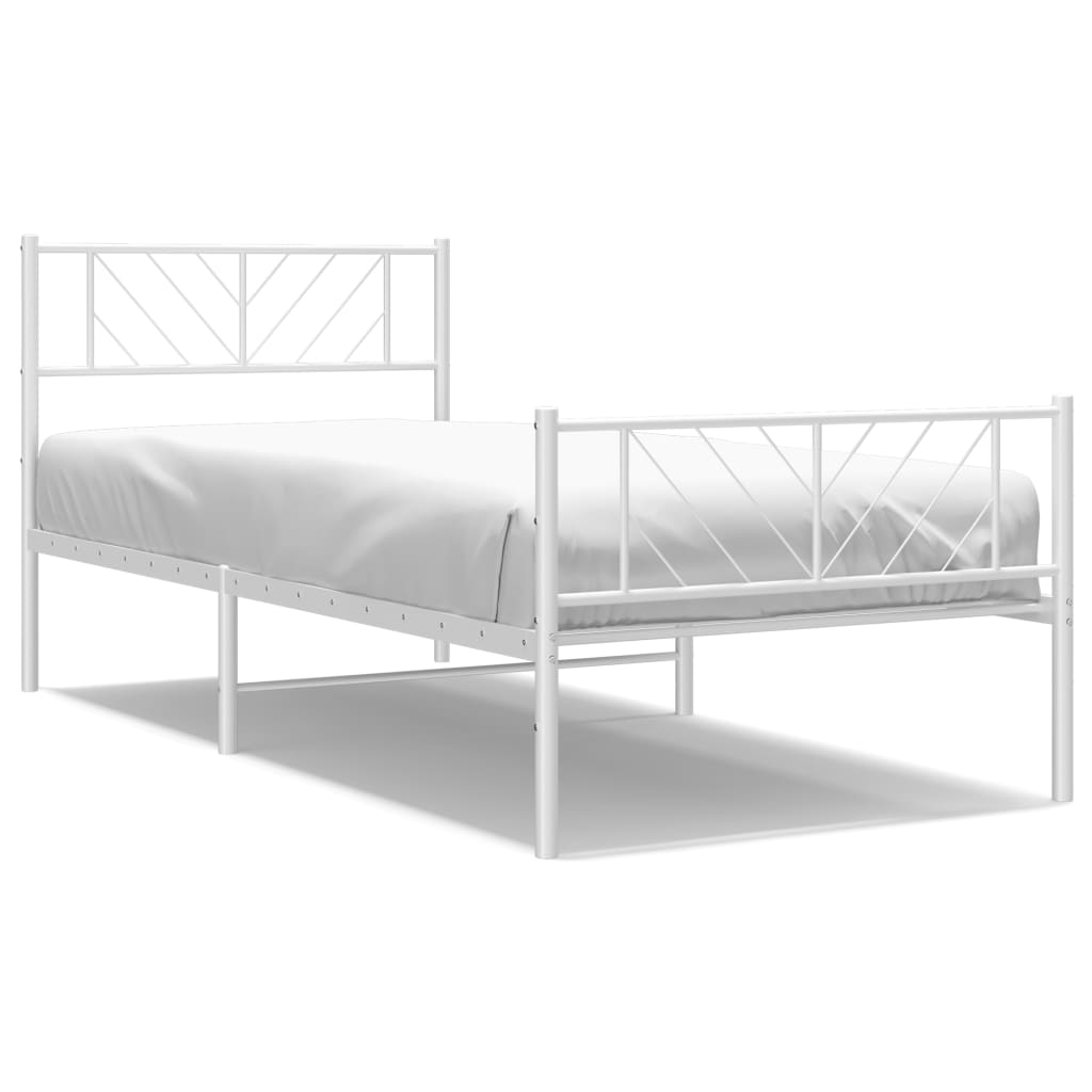 Cadre de lit métal sans matelas avec pied de lit blanc 90x200cm