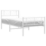 Cadre de lit métal sans matelas avec pied de lit blanc 90x200cm