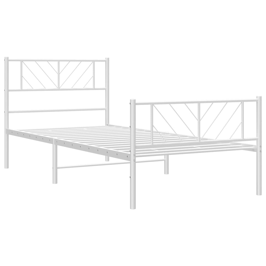 Cadre de lit métal sans matelas avec pied de lit blanc 90x200cm