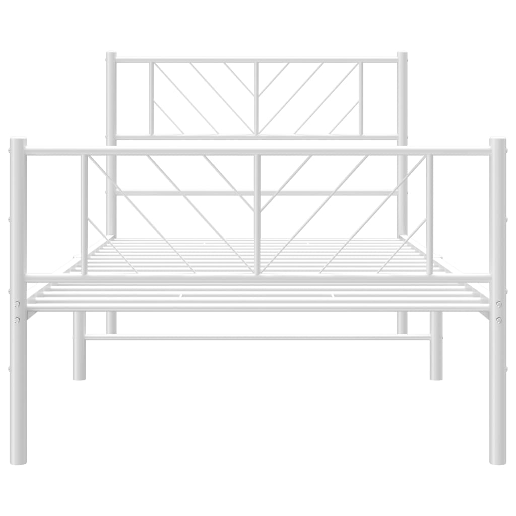 Cadre de lit métal sans matelas avec pied de lit blanc 90x200cm