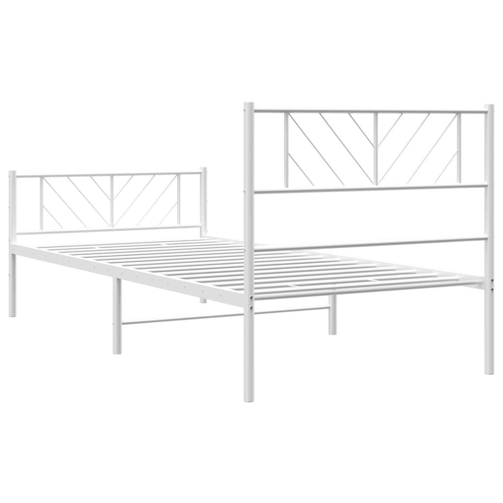 Cadre de lit métal sans matelas avec pied de lit blanc 90x200cm