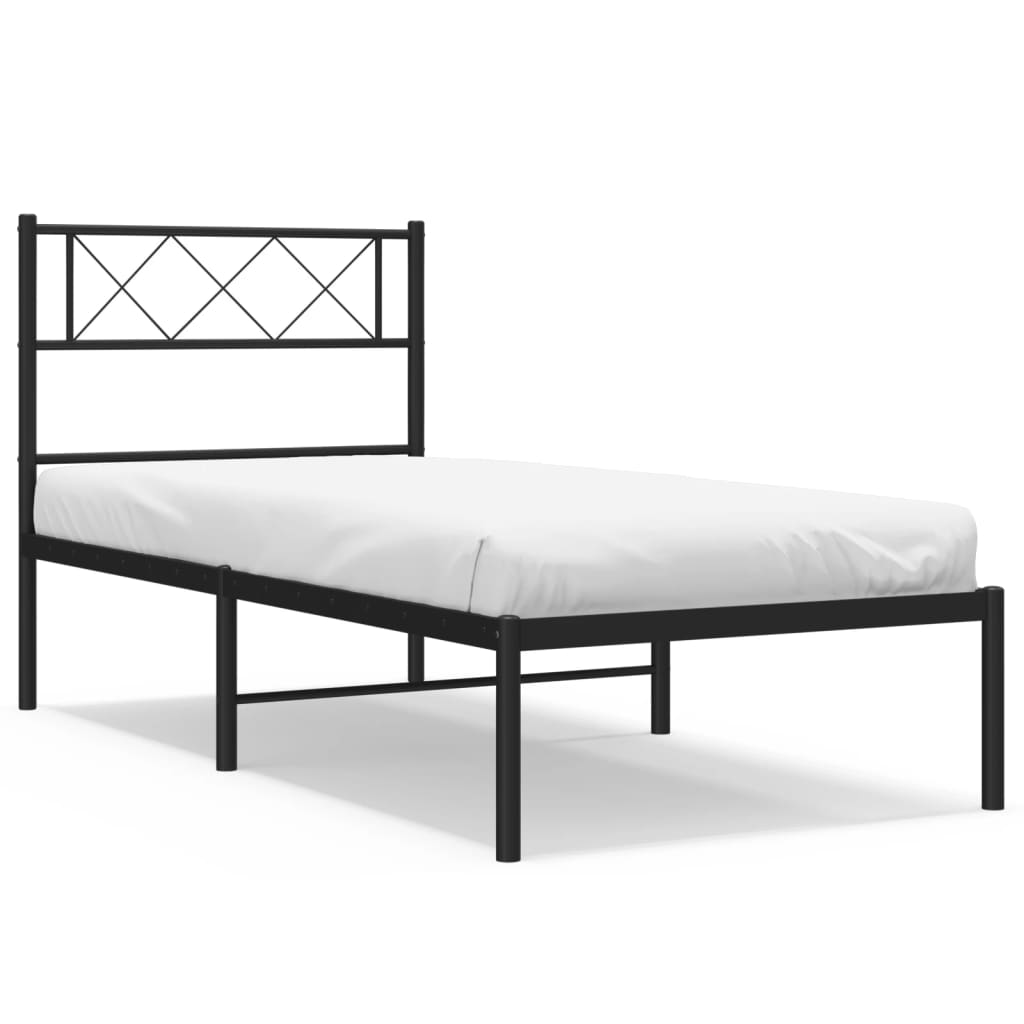 Cadre de lit métal sans matelas avec tête de lit noir 75x190 cm