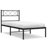 Cadre de lit métal sans matelas avec tête de lit noir 75x190 cm