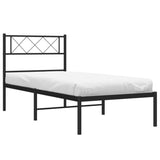 Cadre de lit métal sans matelas avec tête de lit noir 75x190 cm