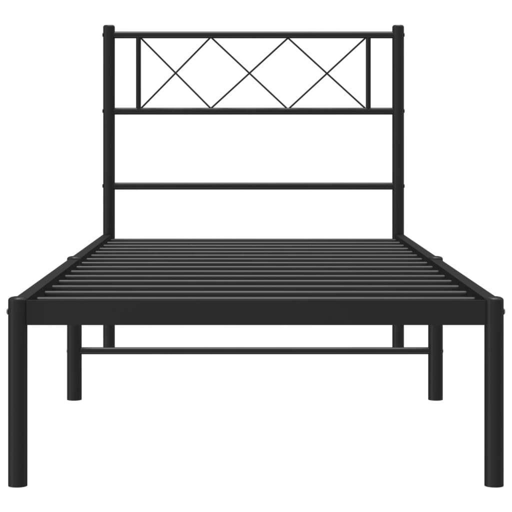 Cadre de lit métal sans matelas avec tête de lit noir 75x190 cm