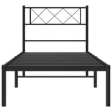 Cadre de lit métal sans matelas avec tête de lit noir 75x190 cm