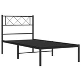 Cadre de lit métal sans matelas avec tête de lit noir 75x190 cm