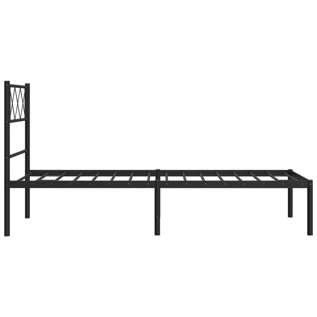 Cadre de lit métal sans matelas avec tête de lit noir 75x190 cm