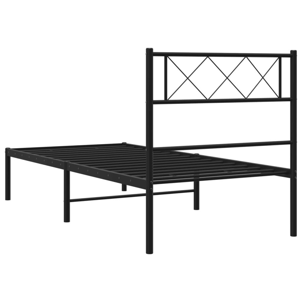 Cadre de lit métal sans matelas avec tête de lit noir 75x190 cm