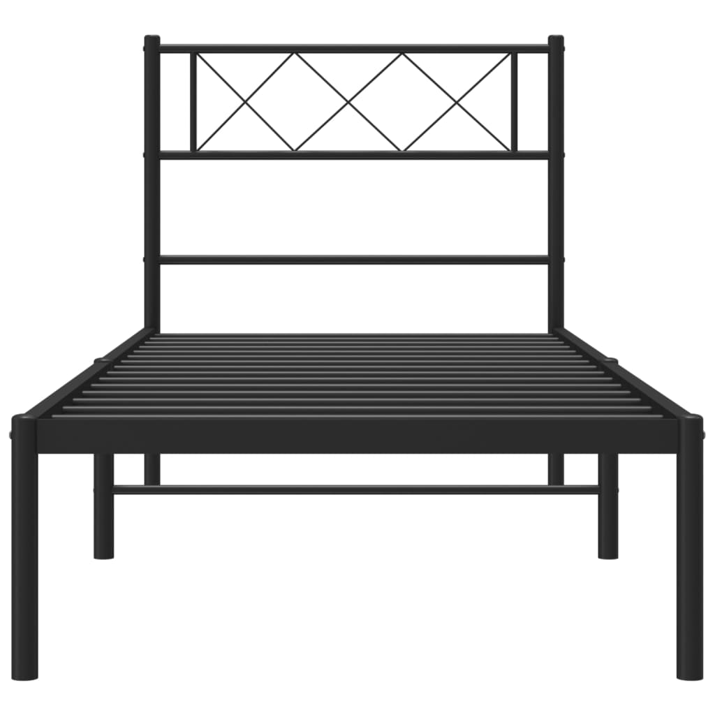 Cadre de lit métal sans matelas avec tête de lit noir 90x190 cm