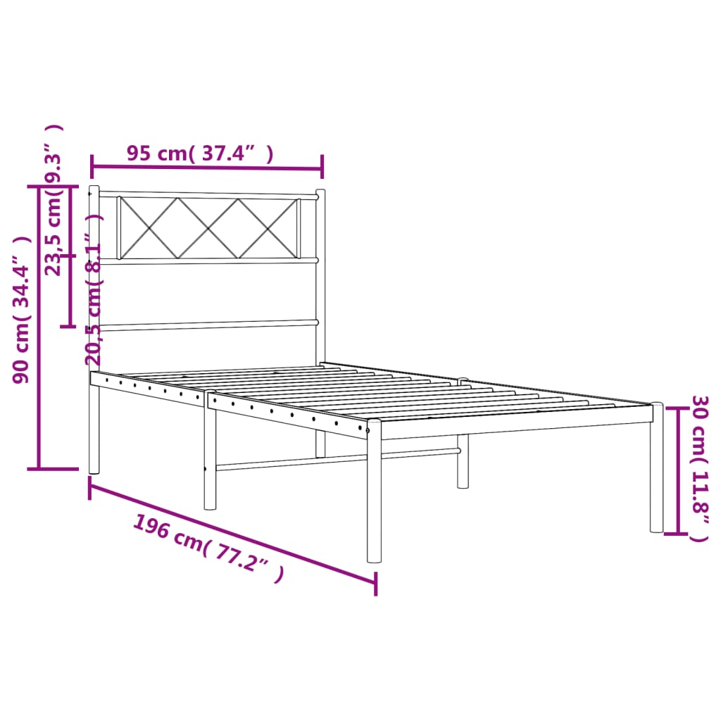 Cadre de lit métal sans matelas avec tête de lit noir 90x190 cm