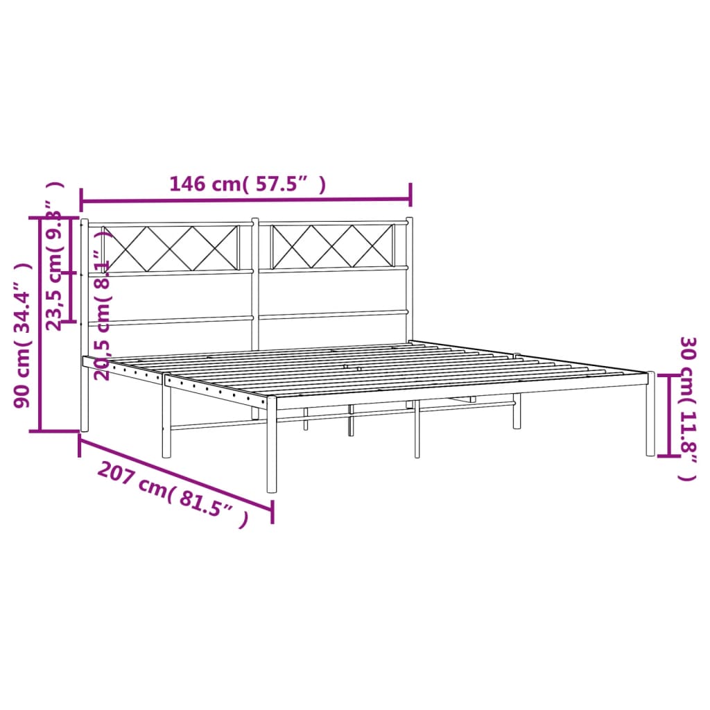 Cadre de lit métal sans matelas avec tête de lit noir 140x200cm