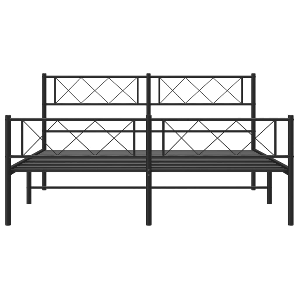 Cadre de lit métal sans matelas avec pied de lit noir 160x200cm