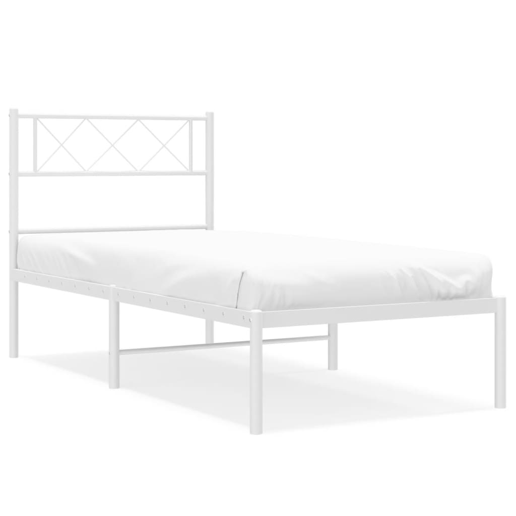 Cadre de lit métal sans matelas avec tête de lit blanc 90x200cm