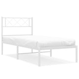 Cadre de lit métal sans matelas avec tête de lit blanc 90x200cm