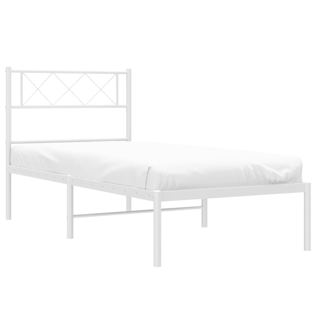 Cadre de lit métal sans matelas avec tête de lit blanc 90x200cm