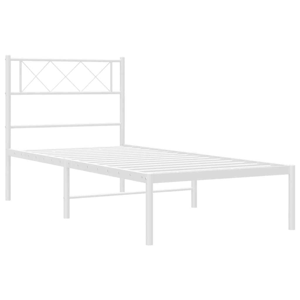 Cadre de lit métal sans matelas avec tête de lit blanc 90x200cm