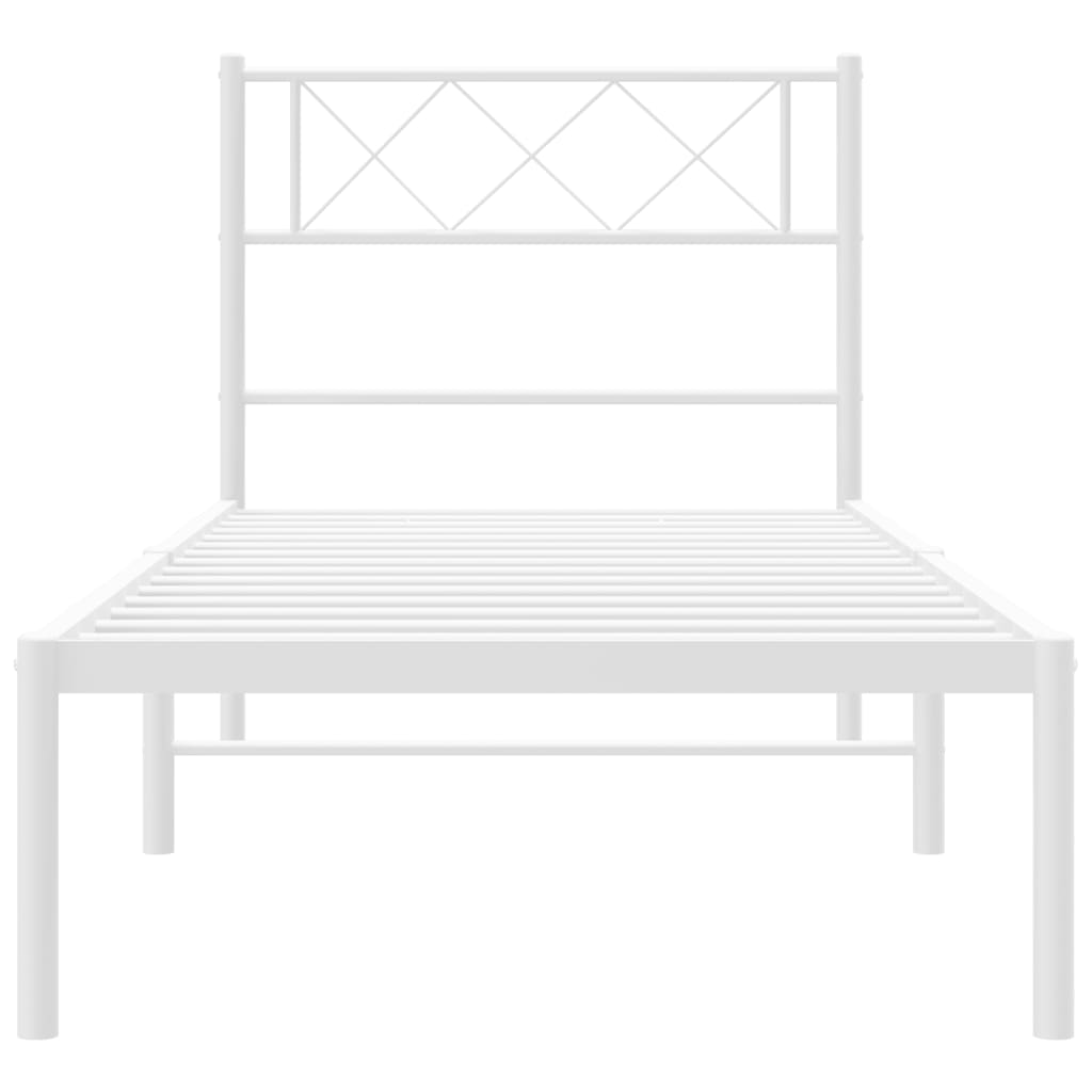 Cadre de lit métal sans matelas avec tête de lit blanc 90x200cm