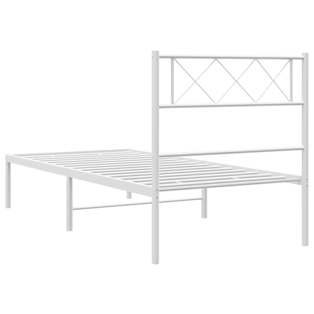 Cadre de lit métal sans matelas avec tête de lit blanc 90x200cm