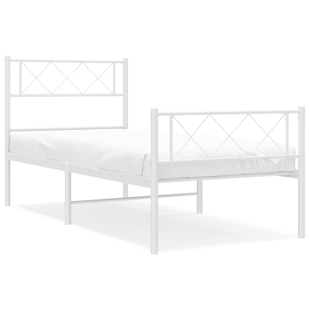 Cadre de lit métal sans matelas avec pied de lit blanc 80x200cm