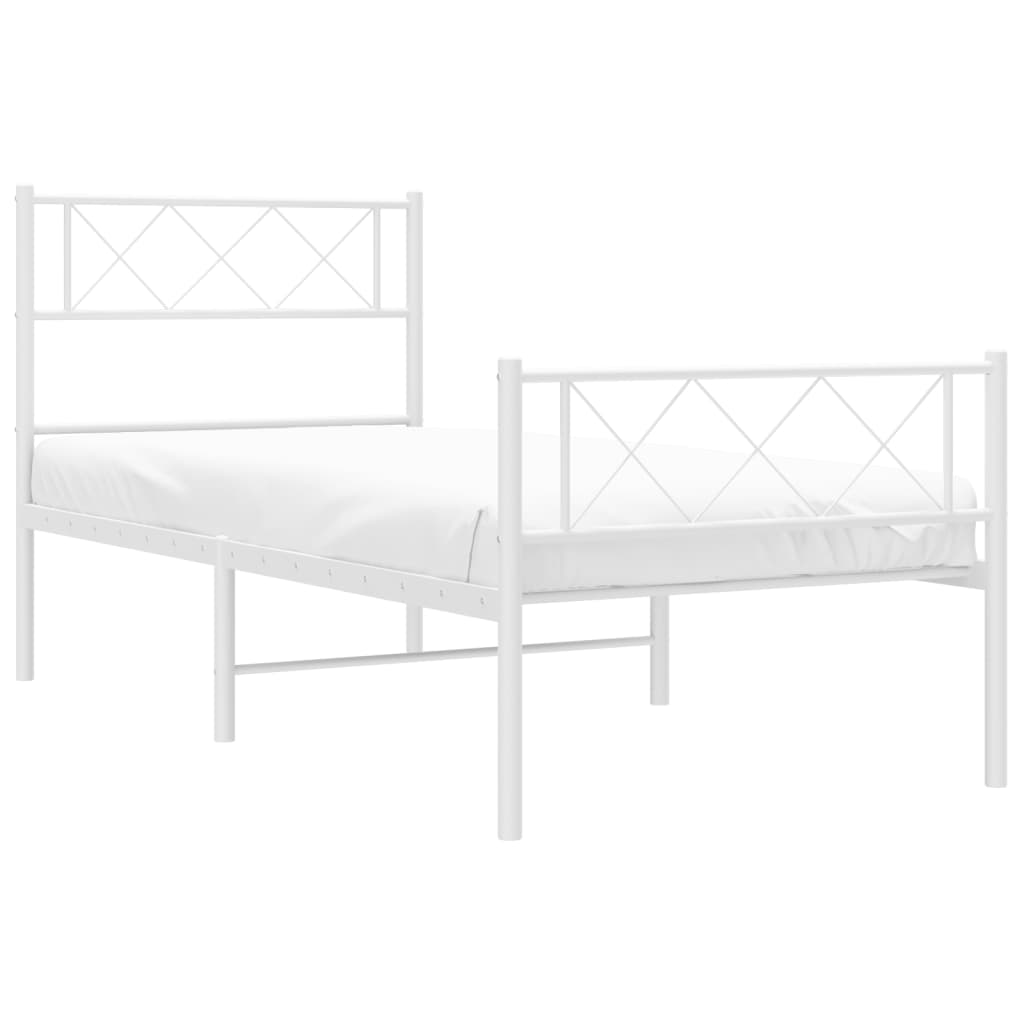 Cadre de lit métal sans matelas avec pied de lit blanc 80x200cm