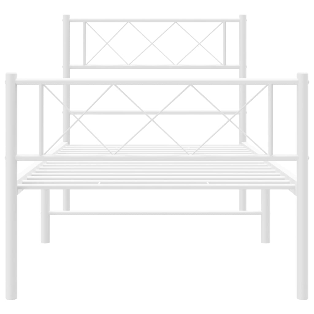 Cadre de lit métal sans matelas avec pied de lit blanc 80x200cm