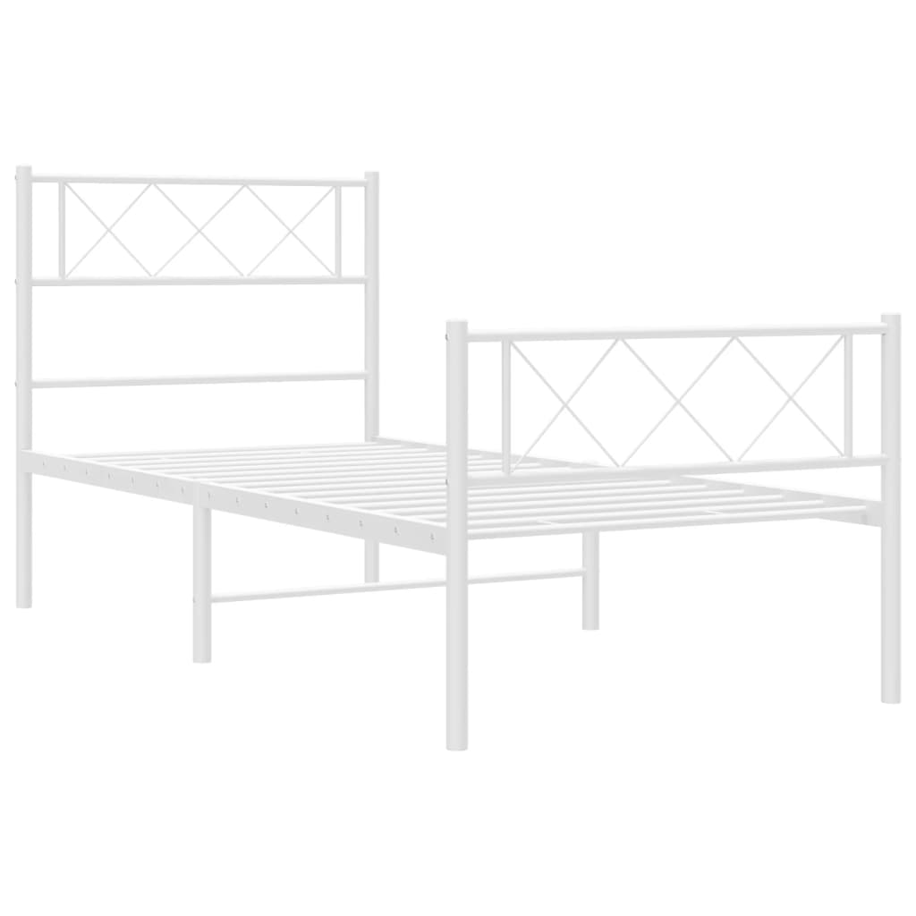 Cadre de lit métal sans matelas avec pied de lit blanc 80x200cm