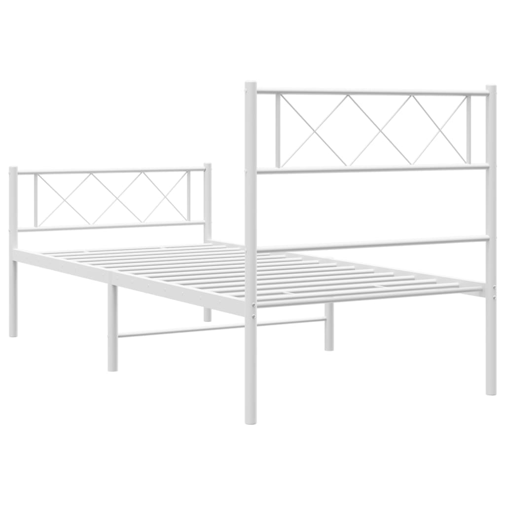 Cadre de lit métal sans matelas avec pied de lit blanc 80x200cm