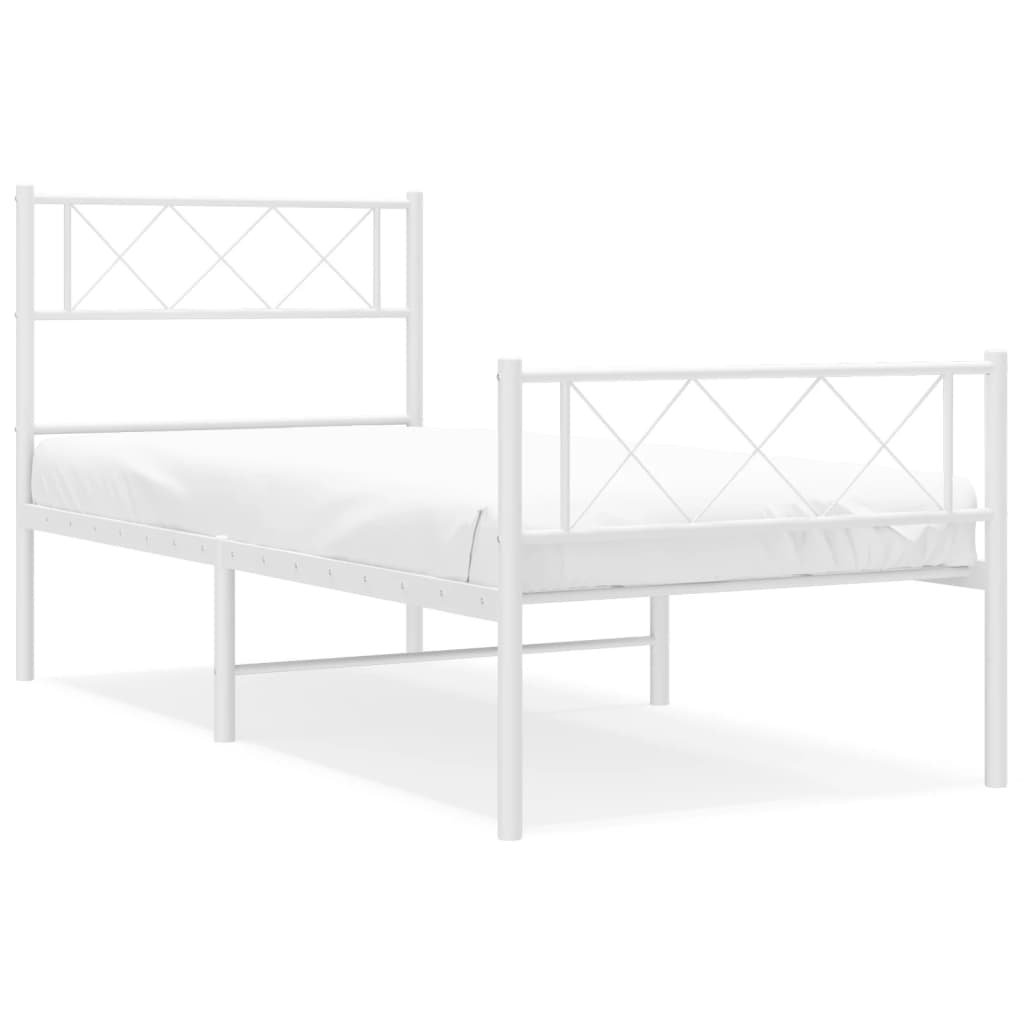 Cadre de lit métal sans matelas avec pied de lit blanc 90x200cm