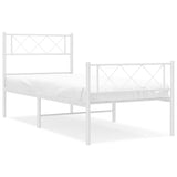 Cadre de lit métal sans matelas avec pied de lit blanc 90x200cm